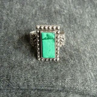 Vintage Russian 875 Silver Ring With Rectangular Green Stone Size Q