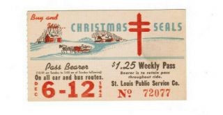St Louis Missouri Transit Bus Ticket Pass December 6 - 12 1942 Christmas Seals