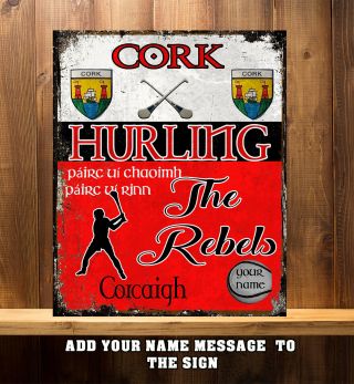 Personalised Cork Gaa Hurling Gaelic Vintage Metal Sign