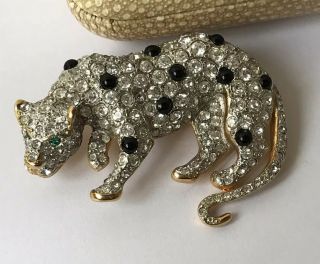 Vintage Signed Leopard Panther Big Cat Crystal & Cabochon Pendant