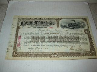 100 Shares Choctaw Oklahoma & Gulf Railroad Stock Certificate May 6,  1896