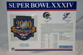 Bowl 34 St.  Louis Rams Vs Tennessee Titans 2000 Nfl Patch & Card