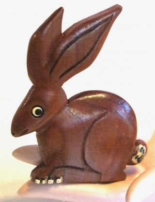 Adorable Vintage Wood Bunny Rabbit Pin Brooch Painted Details Big Ears - So Cute