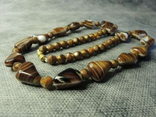 Vintage Czech Bohemian Brown Striped And Faceted Glass Bead Neckace