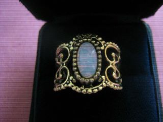 Vintage Sarah Coventry Ring " Lovely Lady " 1976 Wide Band With Faux Opal
