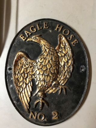 Vintage Cast Metal Eagle Hose No.  2 Insurance Fire Plaque -