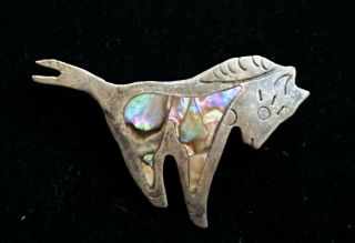 Vtg Scr Mexico Sterling Silver Abalone Pony Horse Brooch Signed 1 3/4” A003