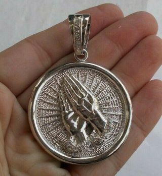 Vintage Large 2.  5 " Solid Sterling Silver 925 Religious Pendant Jewelry Praying