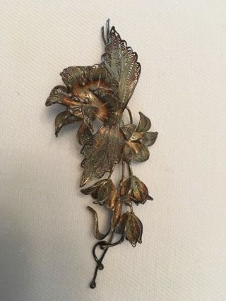 Vintage Silver Filigree Flower Brooch
