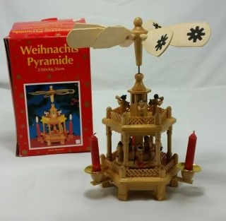 Vintage Christmas Pyramid Wooden Weihnachts Pyramide 26 Cm Small Candle Nativity