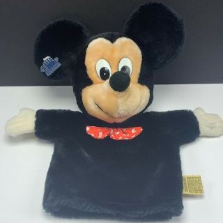 Mickey Mouse Hand Puppet Vintage Applause Plush Stuffed Animal Walt Disney Bow