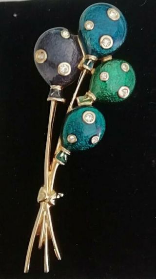 Vintage Enamel And Crystal Balloon Brooch