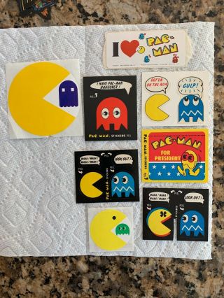 8 Vintage Pac Man Stickers Sandylion,  Midway Cards,