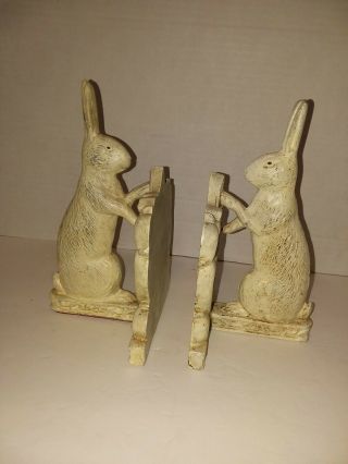 Vintage Cast Iron White Bunny Rabbit Bookends