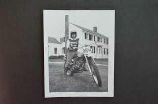 Vintage Polaroid Photo Man On Suzuki Motocross Motorcycle Dirt Bike 936031