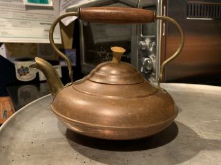 Vintage Copper & Brass Tea Kettle Pot With Lid Made In Holland,  Modern,  Eames
