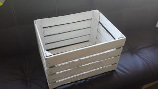White Painted European Vintage Wooden Apple Fruit Crate Bushel Box Shabby Chic