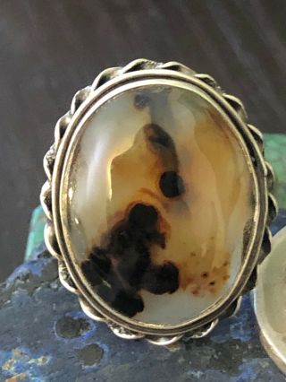 Vintage Native American Sunrise Calico Agate Sterling Silver Ring 6 G Size 7 1/2