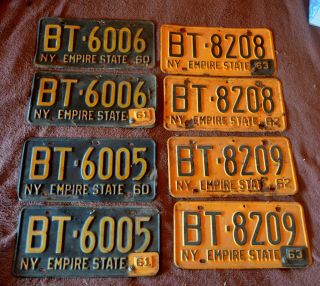 8 – Vintage 1960’s York State License Plates 4 Matching Pairs