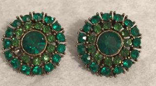 Vintage Weiss Gold Tone Emerald Green Rhinestone Clip On Earrings