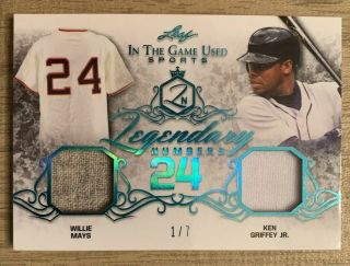 2019 Leaf In The Game Willie Mays Ken Griffey Jr Dual Jersey Patch 1/7 Ssp