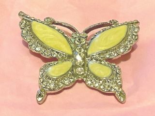 Vintage Clear Rhinestone & Enamel Butterfly Brooch.  Silver Toned (tm)