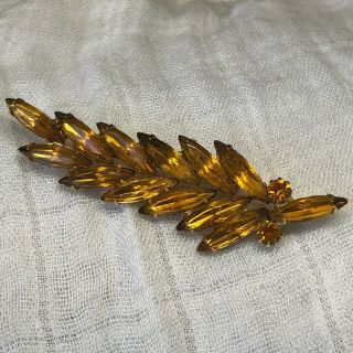 Vintage Goldtone Yellow Stone Amber Leaf Brooch Pin