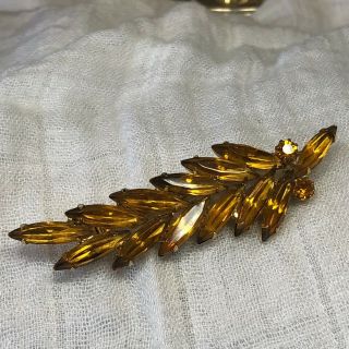 Vintage Goldtone Yellow Stone Amber Leaf Brooch Pin 2