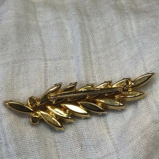 Vintage Goldtone Yellow Stone Amber Leaf Brooch Pin 3