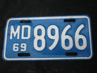 1969 Maryland Motorcycle License Plate Yom Md 8966 