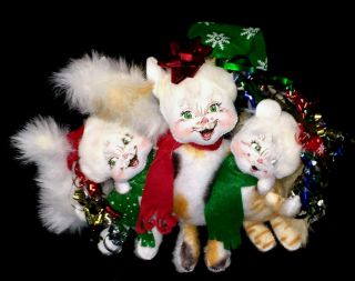 Tags 2007 Vintage Annalee Doll All Wrapped Up Kitties Cat Bow Ribbons