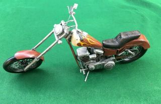 Large Metal Art Chopper Motorcycle Sculpture Model Harley Look 18 " W/ Flames