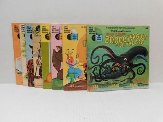Vintage Walt Disney Read Along Book & Record Set Of 8 Grasshopper,  20,  000 Leagues