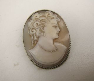 Vintage Solid Silver Shell Cameo Brooch / Pendant - Hallmarked Glasgow 1954