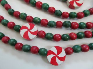 Vintage Christmas Wood Wooden Bead Peppermint Candy Red & Green Garland 12 