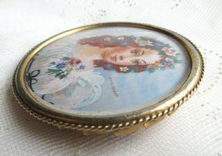 Hand - painted Peasant Girl Big Vintage Cameo Brooch Pin Signed ANNA GUYOT FRANCE 3