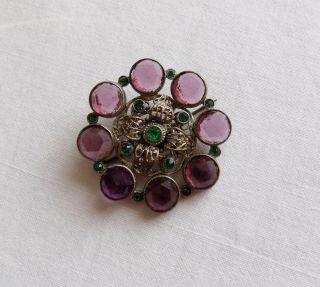 Vintage Brooch With Sparkling Purple & Green Stones Czech Neiger?