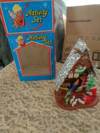 Vtg Small Plastic Christmas Nativity Set - Dimestore W/box - China