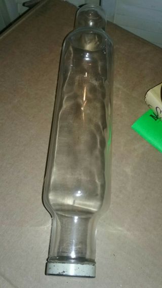 Vintage 14 " Clear Glass Rolling Pin W/metal Cap / Roll Rite - Good Housekeeping