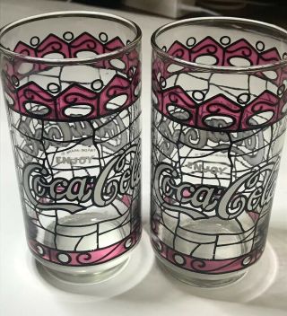 Vintage Coca Cola Advertising Tiffany Style Stained Glass Tumblers Set Of 2