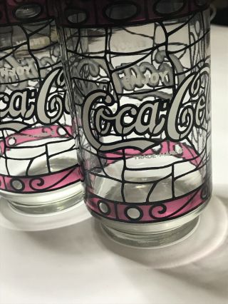 Vintage Coca Cola Advertising Tiffany Style Stained Glass Tumblers Set Of 2 3