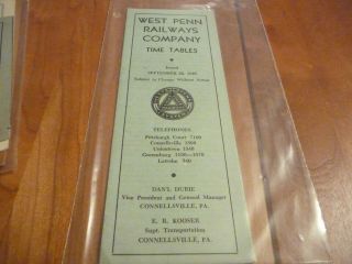 West Penn Railways Company Timetable - September 26,  1948