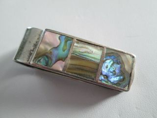 Vintage Mexican Sterling Silver & Abalone Money Clip