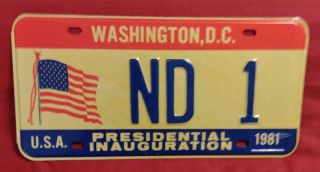1981 District Of Columbia Nd - 1 North Dakota Inaugural License Plate