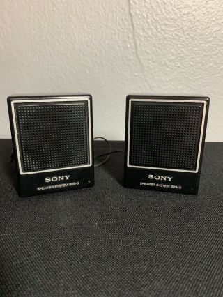 Vintage Sony Srs - 3 Mini Stereo Speaker System For Walkman Speakers Black Work