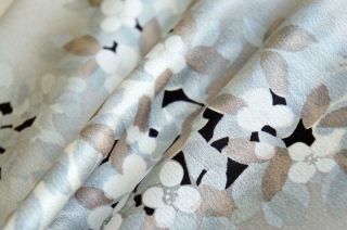 Vintage Japanese Kimono Silk Fabric| Light Grey Silver Hand Paint 63 " |long Panel