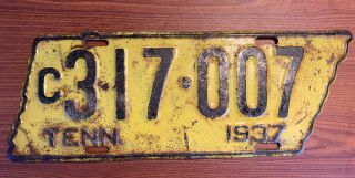 1937 Tennessee State Shaped License All Plate