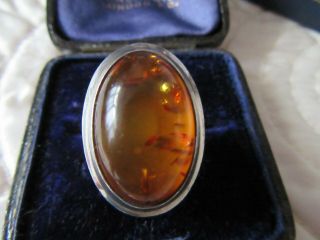 Vintage Sterling Silver Ring Amber Marked 925 Size K