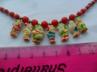 Vintage Jewellery Art Deco Childs Seven Dwarfs Glass Beads Necklace Snow White