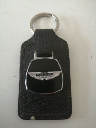 Vintage Aston Martin Enamel & Leather Keyring Key Fob